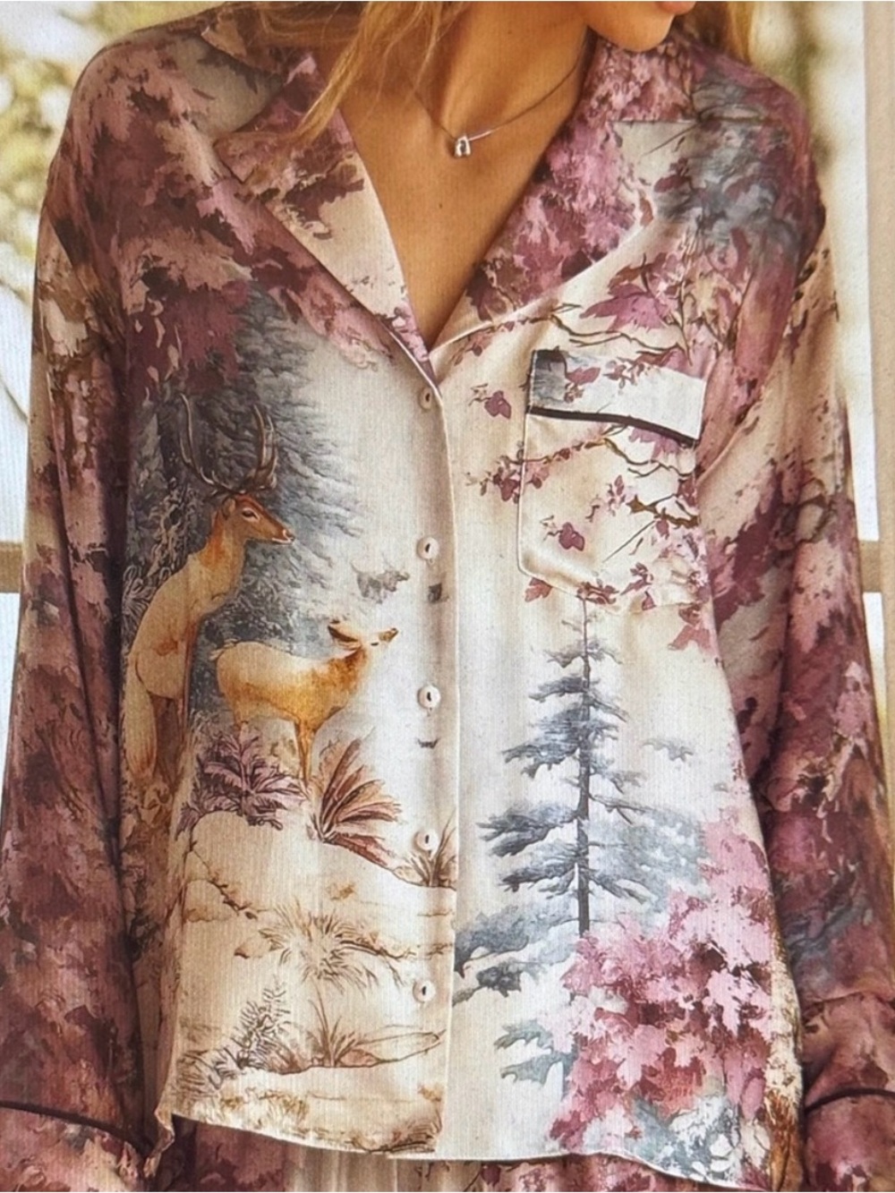 NWT Anthropologie Lyrebird Lavender Woodland Print Pajama Set Top S Bottom M